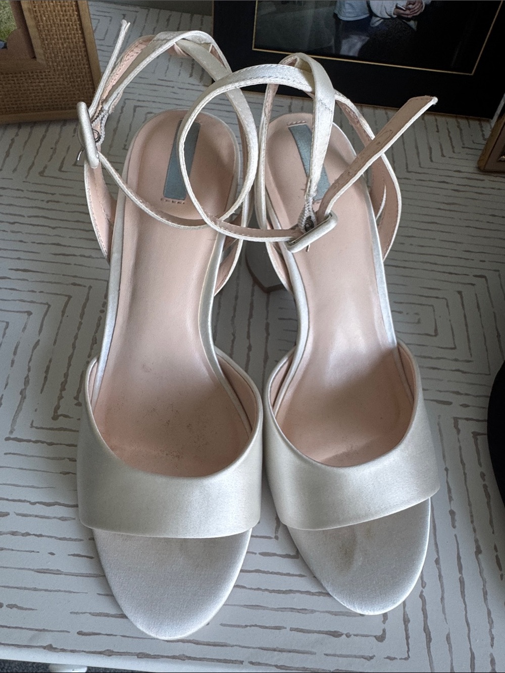 Aldo Ivory Satin Ankle-Strap Open-Toe Heels